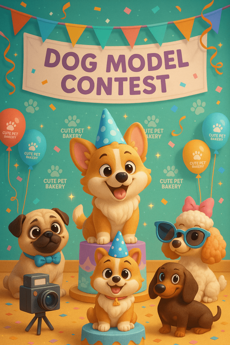 Dog model contest poster with cartoon dogs
