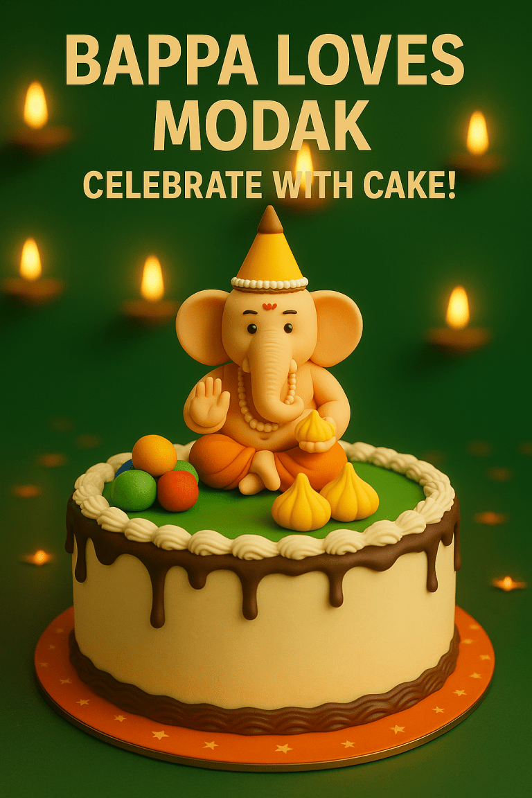 Festival cake with modaks and Ganesha idol